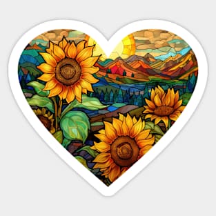 Sunflower Stained Glass Heart Sticker